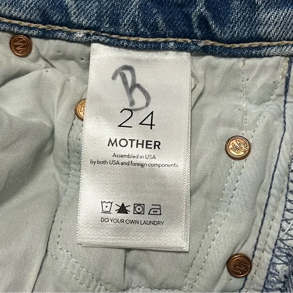 MOTHER Insider Crop Step Fray Denim Jeans High Rise Waist Raw Hem Light Wash 24